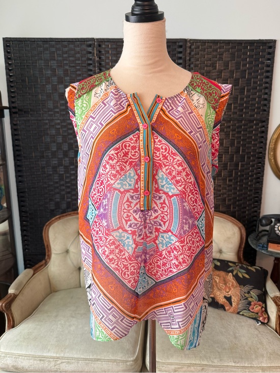 Hale Bob Tops - 🌺 Hale Bob 100% Silk Sheer Sleeveless Tunic Blouse M Boho Luxe Medallion Print